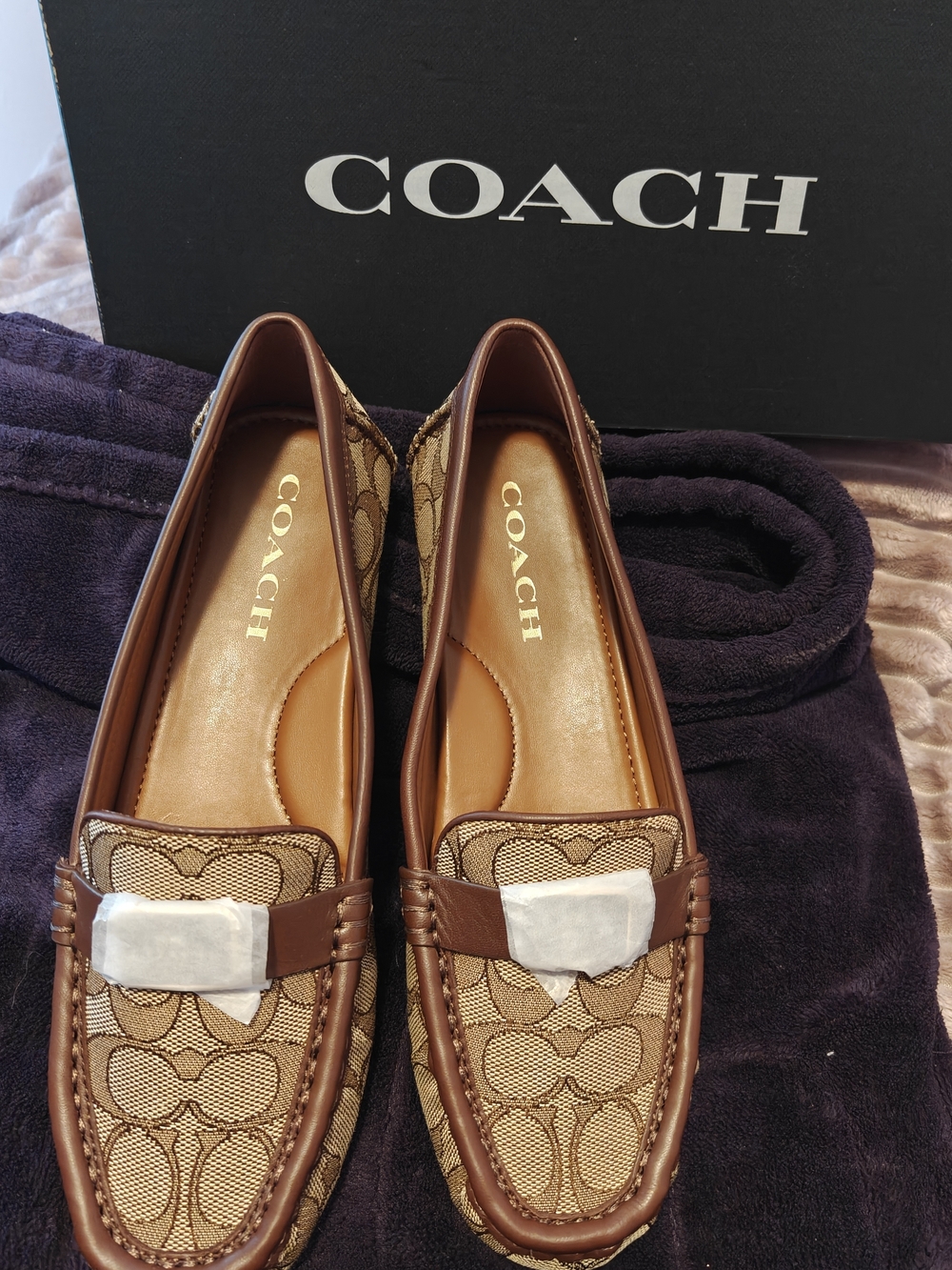 COACH Women's Brown Mona Driver In  Signature Canvas Loafers 7.5 B